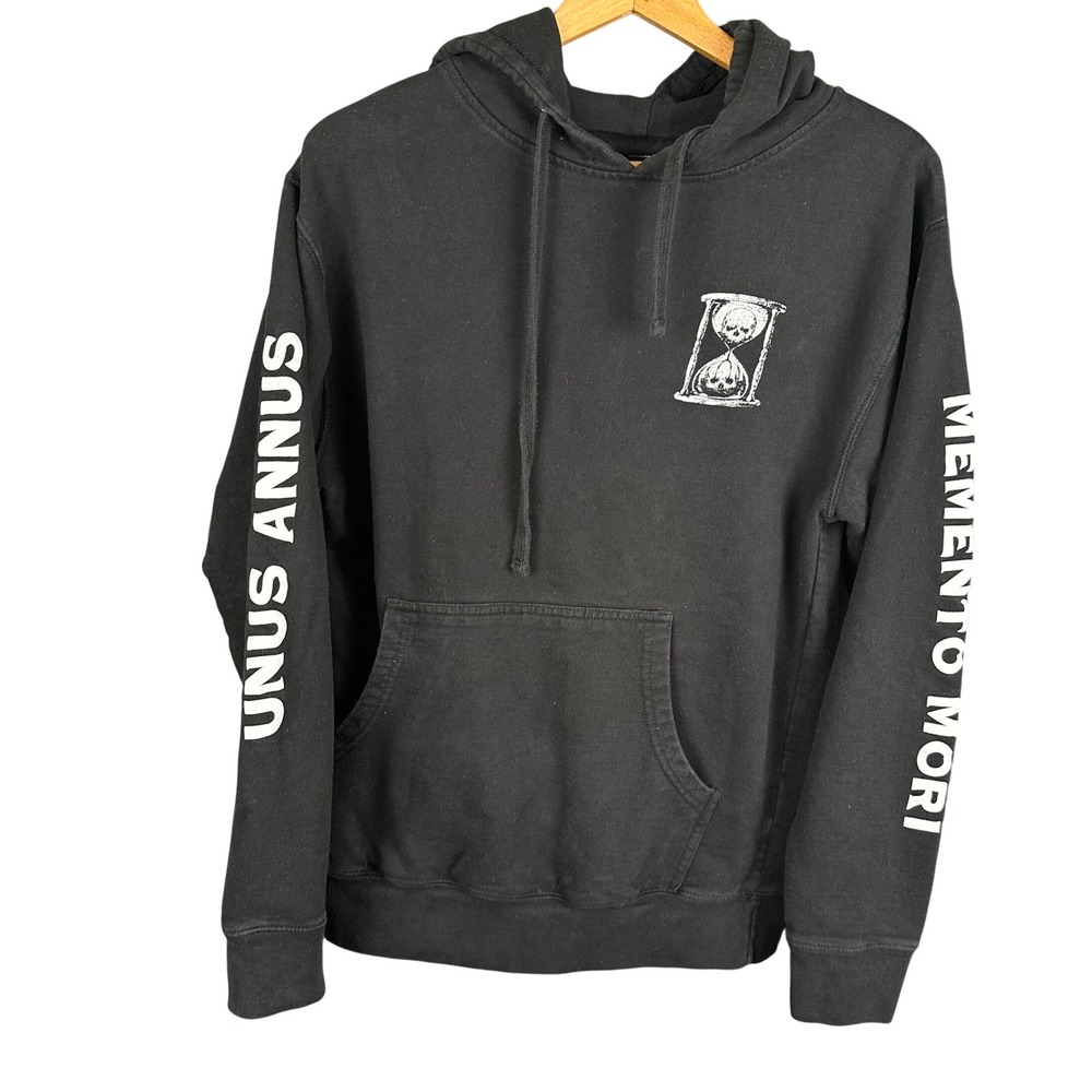 Unus Annus Memento Mori Black Hoodie Hourglass Skull Graphic Mens Small